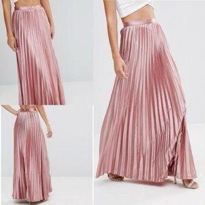NWT TFNC London Satin Pleated Blush Maxi Skirt (ASOS)